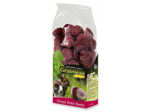 Grainless drops rote beete til gnavere - sund og velsmagende snack uden korn, pakket i en 140 g pose. Ideel til kaniner og andre mindre kæledyr, der elsker en lækker treat. | gnavernes univers