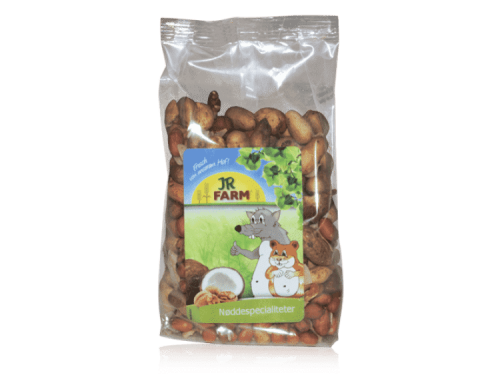 JR FARM nøddespecialiteter til gnavere, lækre og sunde snacks med varierede nødder, perfekt til hamstere og mindre kæledyr.