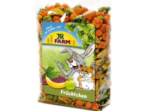 Jr farm früchtchen til gnavere og mindre kæledyr, farverig blanding af sundt foder med frugt og grønt, der sikrer en varieret kost. Verpacket i praktisk pose. | gnavernes univers