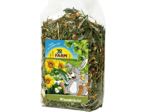JR FARM Wiesenkräuter til gnavere og mindre kæledyr, sund blanding af urter og græsser, perfekt som kosttilskud og snack. Ideel til at understøtte dit kæledyrs naturlige kost og trivsel.