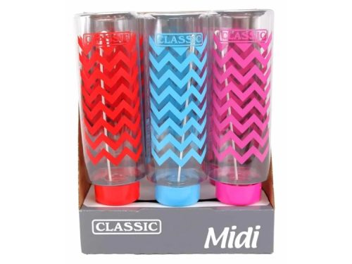 Vandflasker til gnavere i tre farver (rød, blå og pink) fra mærket Classic, designet med zigzag mønster og egnet til mindre kæledyr. Flaskerne er praktiske og lette at montere i bur.