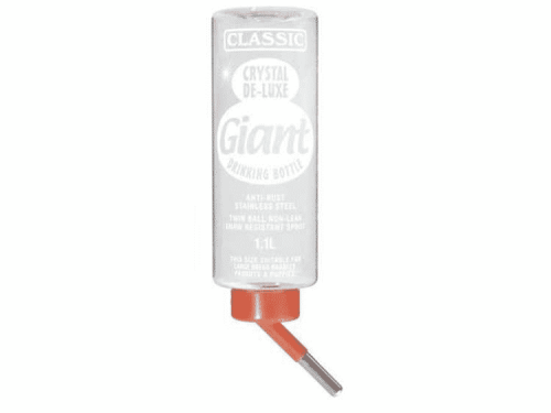 Giant drikkevandsflaske fra Classic, 1,1 liter, lavet af rustfrit stål, med antirust- og dråbefri design, ideel til gnavere og mindre kæledyr.