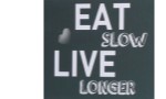 Billede med tekst, der opfordrer til at spise langsomt for en længere livsstil, ideelt til inspiration i hjemmet for ejerne af gnavere og mindre kæledyr.