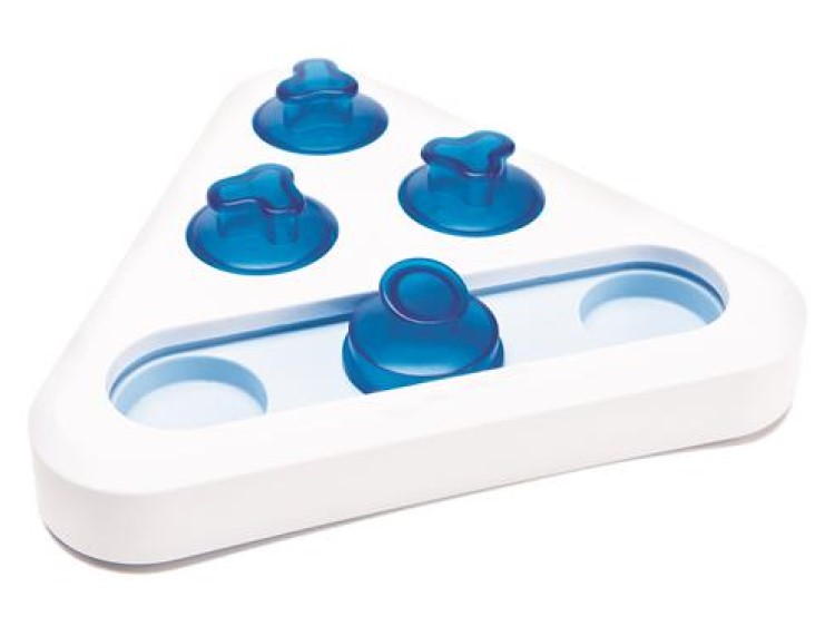 Pawise trænings trekant | gnavernes univers Interaktiv aktivitetslegetøj til gnavere med blå dække til skjulte snacks, der fremmer mental stimulation og leg. Ideelt til hamstere og andre små kæledyr. | gnavernes univers