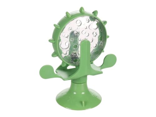 Grøn aktivitetsbold til gnavere, ideel til leg og stimulering af mentale evner. Designet med sugekop til fastgørelse og flere spor til små godbidder. Perfekt til hamstere og andre små kæledyr.