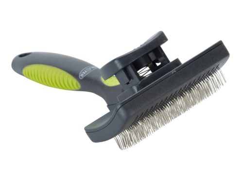 Børste til gnavere med ergonomisk håndtag og metalstænger, ideel til pelspleje af mindre kæledyr. Perfekt til at fjerne løs pels og underuld.