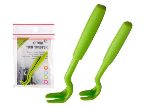 O'TOM Tick Twister sæt til effektiv fjernelse af flåter med to forskellige størrelser, ideel til små dyr som gnavere og kæledyr.