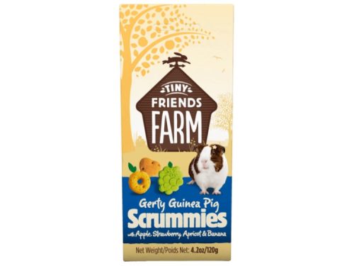 Gerty guinea pig scrummies fra tiny friends farm med æble, jordbær, abrikos og banan. Gode snacks til gnavere, perfekt til at forkæle dit kæledyr. Indhold: 120 gram. | gnavernes univers