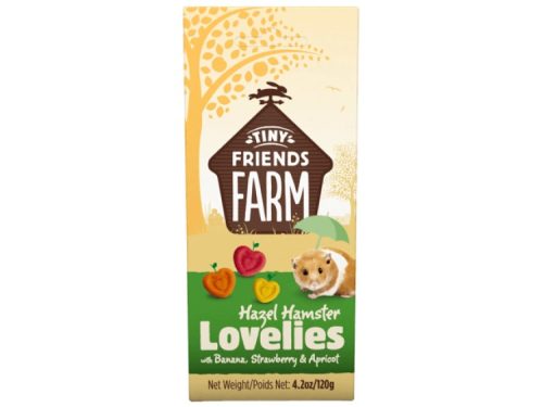 Hazel hamster lovelies fra tiny friends farm, en lækker snack til hamstere med smag af banan, jordbær og abrikos, 120g. Ideel til små kæledyr for at udvikle en sund kost. | gnavernes univers