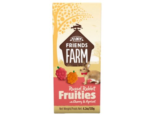 Russel rabbit fruities med kirsebær og abrikos fra tiny friends farm, velsmagende snack til gnavere og mindre kæledyr, vejer 120g. Perfekt til forkælelse af din lille ven. | gnavernes univers