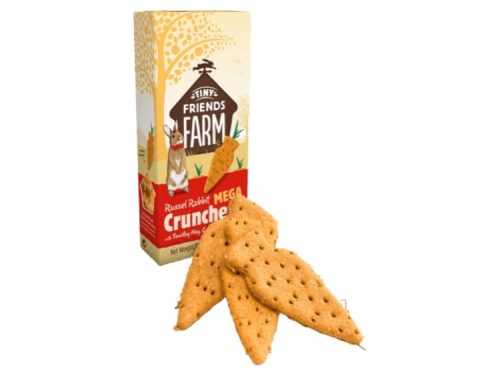 Tiny friends farm russel rabbit mega crunchies til gnavere og mindre kæledyr, præsenteret i en pæn emballage med naturlige godbidder. | gnavernes univers