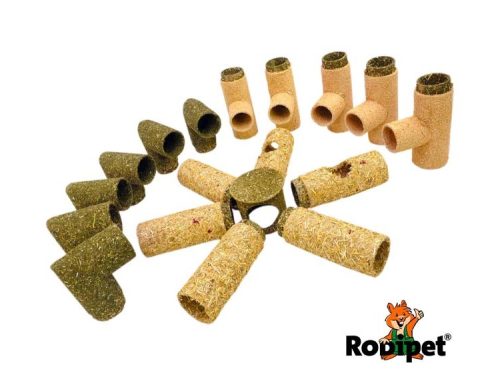 Sæt med hule rør til gnavere fra Rodipet, designet til at stimulere leg og aktivitet. Indholdet inkluderer forskellige størrelser i naturlige materialer, perfekt til mindre kæledyr som hamster og gerbil.