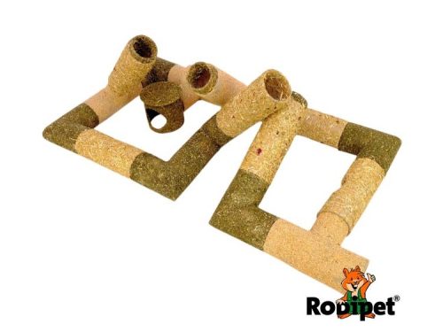 Gnaver legetøj fra Rodipet, bestående af slidstærke rør og en tunnel, ideelt til små kæledyr for leg og stimulation. Perfekt til hamster, mus og andre gnavere.