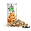 Rodipet bio gold hamsterfutter junior, en sund og varieret foderblanding til hamstere, præsenteret i en praktisk dåse med en portion af foderet spredt ud. Ideelt til at opretholde hamsterens sundhed og velvære. | gnavernes univers