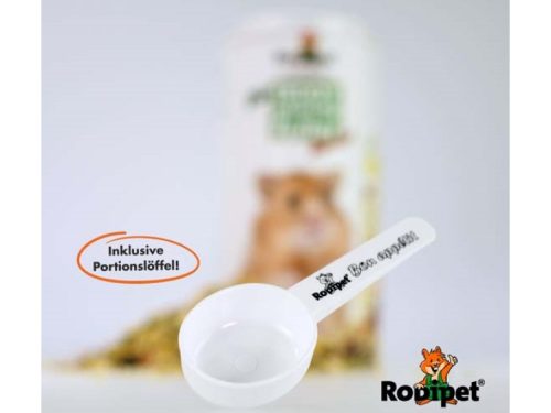 Hvid portionsske fra rodipet til gnavere, ideel til præcis portionering af foder. Inklusiv designet til nemt at måle foder til hamstere og andre små kæledyr. | gnavernes univers