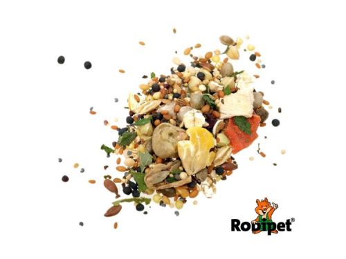 Blanding af kvalitetsfrø og tørrede ingredienser fra rodipet, velegnet til gnavere og små kæledyr, som sikrer en sund og varieret kost. | gnavernes univers