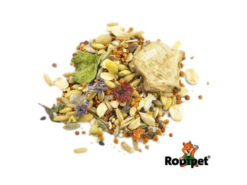 Blandet foder til gnavere fra Rodipet, bestående af frø, grøntsager og naturlige ingredienser, ideelt til hamstere og andre små kæledyr.