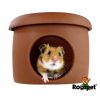 Hamster i en brun hule fra rodipet, perfekt til gnavere og mindre kæledyr. Hulen giver et trygt og komfortabelt sted for din hamster at hvile og lege. | gnavernes univers