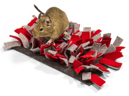 Gnaver legetøj i filt med farverige frynser, ideelt til små kæledyr som dværgmus og hamster. Perfekt til at stimulere leg og aktivitet. | gnavernes univers