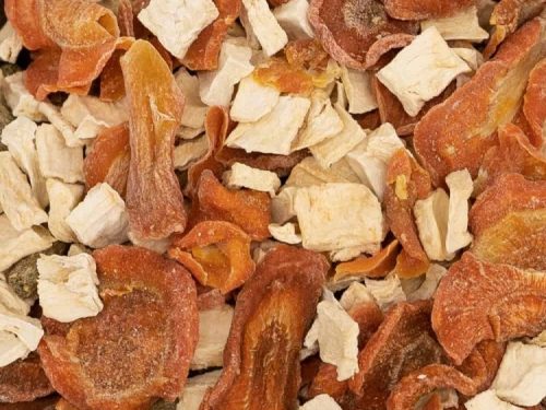 Blandet tørret frugt og grøntsager til gnavere, ideelt som sund snack eller tilskud i kosten. Perfekt til hamstere, kaniner og andre mindre kæledyr. | gnavernes univers