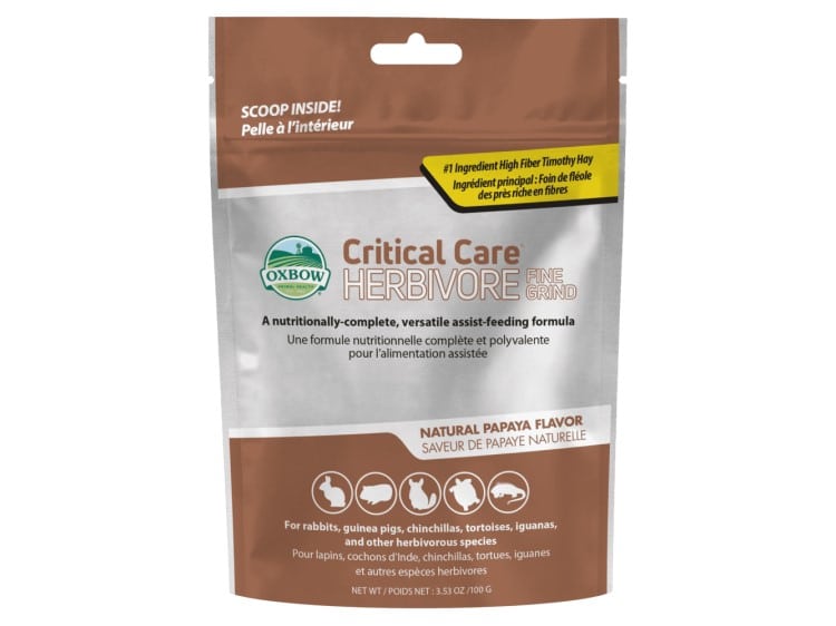 Oxbow-critical-care-fine-grind-papaya. Jpg | gnavernes univers Oxbow critical care herbivore fine grind er en næringsrig assist-fodringsformel med naturlig papayasmag, ideel til gnavere som kaniner, marsvin, chinchillaer og skildpadder. | gnavernes univers
