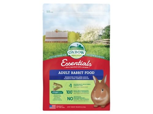 Oxbow Essentials voksen kaninmad, nærende foder med højt fiberindhold, velegnet til voksne kaniner, uden kunstige tilsætningsstoffer, anbefalet af dyrlæger.