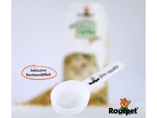 Hvid portionsske fra rodipet, designet til præcis måling af foder til gnavere og mindre kæledyr. Inkluderer en praktisk delingsfunktion for nem fodring. | gnavernes univers