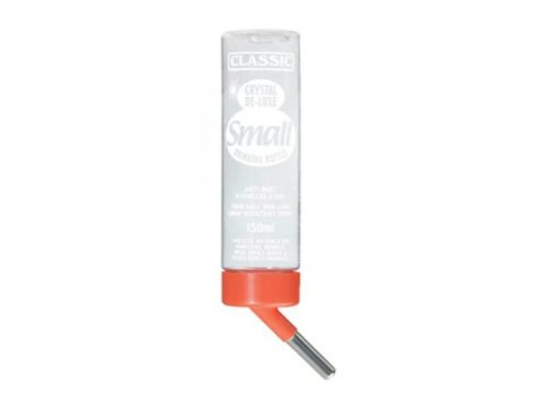 Classic Crystal De-Luxe drikkeflaske til små kæledyr, 150 ml. Denne drikkeflaske har en tynd bold, der forhindrer lækager, og er designet til nem adgang til vand. Ideel til gnavere og mindre kæledyr.