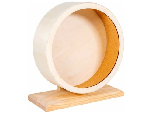 Hjul til gnavere i træ, ideelt til hamstere og andre små kæledyr. Giver mulighed for sikker motion og leg, designet til at minimere støj under brug. Perfekt til indendørs indretning af gnaverens bur.